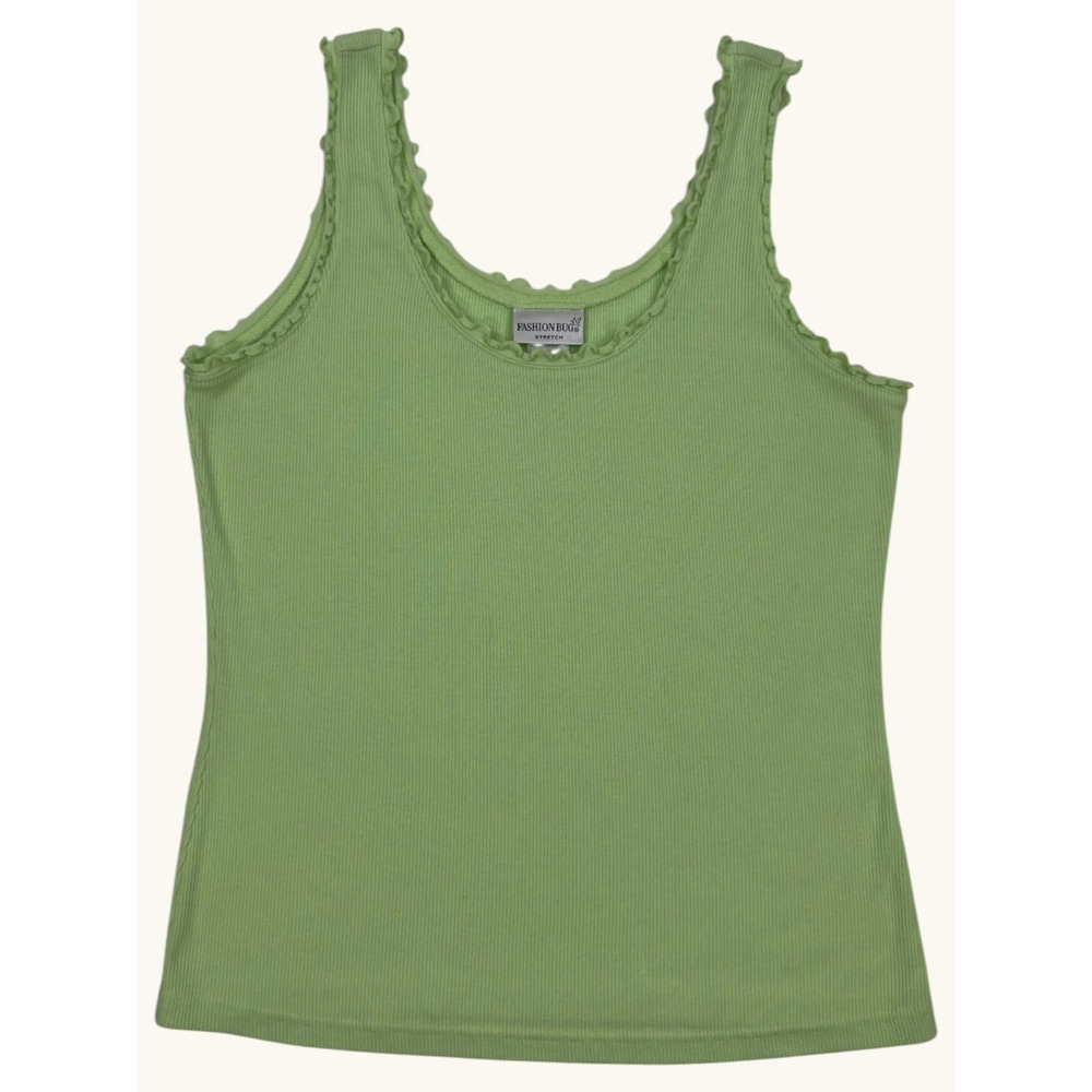 Fashion Bug Lime Green Ribbed Lettuce Trim Tank XL Stretch Scoop Neck Camisole